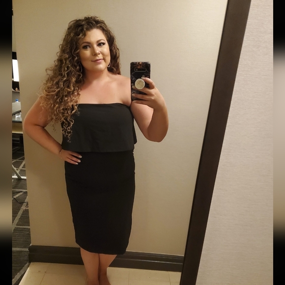Lulus BLACK stretchy strapless midi cocktail dress - Picture 2 of 6